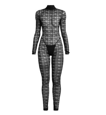LaQuan Smith Houndstooth Sheer Jumpsuit